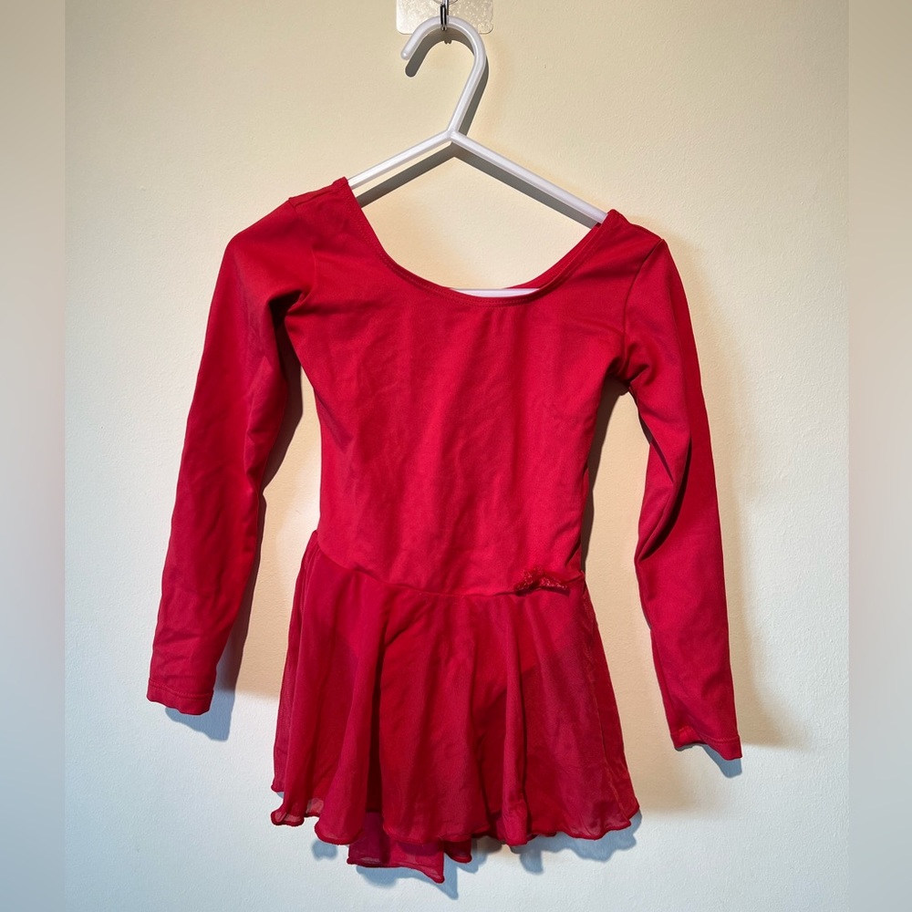 Great Condition long-sleeved leotard with attached skirt size 2-4 red